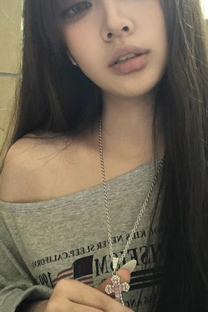 Colorful Zircon Cross Necklace for Women - Y2K Retro Round Pendant Choker, Layered Sweater Chain Accessory
