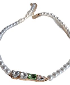 Contrasting Color Pearl Necklace with Sparkling Clavicle Chain - Korean & Japanese Niche Design for Women