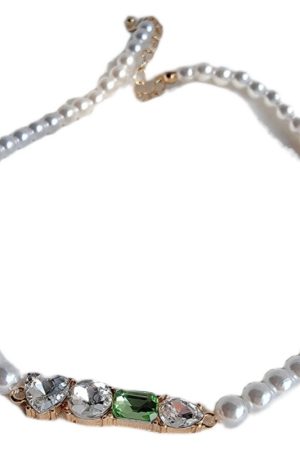 Contrasting Color Pearl Necklace with Sparkling Clavicle Chain - Korean & Japanese Niche Design for Women