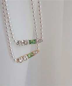 Contrasting Color Pearl Necklace with Sparkling Clavicle Chain - Korean & Japanese Niche Design for Women