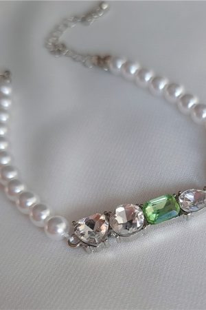 Contrasting Color Pearl Necklace with Sparkling Clavicle Chain - Korean & Japanese Niche Design for Women