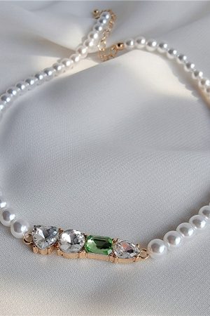 Contrasting Color Pearl Necklace with Sparkling Clavicle Chain - Korean & Japanese Niche Design for Women