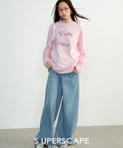 Cool Feel Sorona Cotton Loose Fit Round Neck Relaxed Printed Long Sleeve T-Shirt - Casual Fashion Essential for Effortless Style