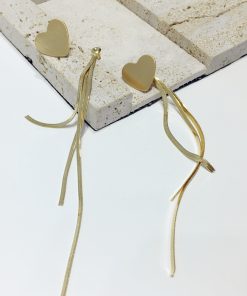 Cool-Toned Slimming Heart-Shaped Metal Tassel Earrings with Detachable Snake Chain for Versatile Style