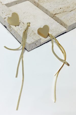 Cool-Toned Slimming Heart-Shaped Metal Tassel Earrings with Detachable Snake Chain for Versatile Style