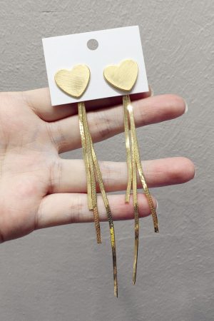 Cool-Toned Slimming Heart-Shaped Metal Tassel Earrings with Detachable Snake Chain for Versatile Style