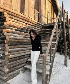 Cool White Moonlight Hooded Fur Collar Slim Fit Sweater Coat - High-End Knitted Cardigan for Chic Winter Style