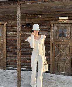 Cool White Moonlight Hooded Fur Collar Slim Fit Sweater Coat - High-End Knitted Cardigan for Chic Winter Style