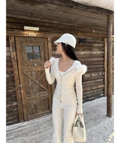 Cool White Moonlight Hooded Fur Collar Slim Fit Sweater Coat - High-End Knitted Cardigan for Chic Winter Style