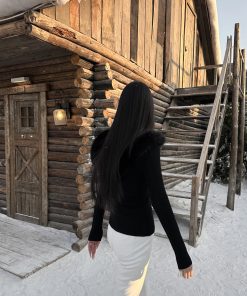 Cool White Moonlight Hooded Fur Collar Slim Fit Sweater Coat - High-End Knitted Cardigan for Chic Winter Style