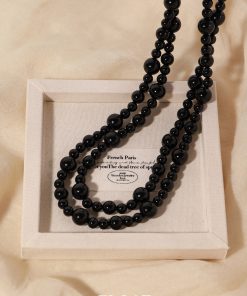 Cool Wind Black Agate Size Gradient Beaded Necklace - Floating MONA Style Temperament Collarbone Chain for Elegant Looks