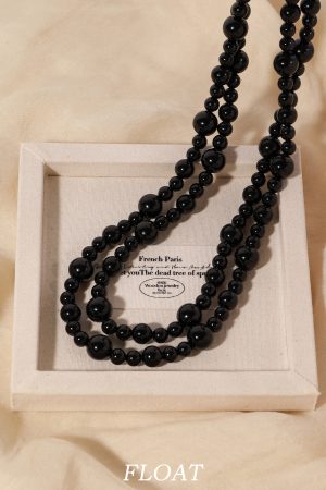 Cool Wind Black Agate Size Gradient Beaded Necklace - Floating MONA Style Temperament Collarbone Chain for Elegant Looks