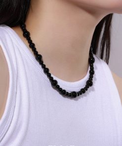 Cool Wind Black Agate Size Gradient Beaded Necklace - Floating MONA Style Temperament Collarbone Chain for Elegant Looks