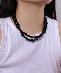 Cool Wind Black Agate Size Gradient Beaded Necklace - Floating MONA Style Temperament Collarbone Chain for Elegant Looks