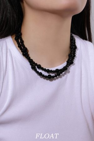 Cool Wind Black Agate Size Gradient Beaded Necklace - Floating MONA Style Temperament Collarbone Chain for Elegant Looks