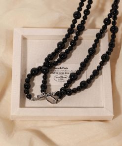 Cool Wind Black Agate Size Gradient Beaded Necklace - Floating MONA Style Temperament Collarbone Chain for Elegant Looks