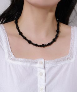 Cool Wind Black Agate Size Gradient Beaded Necklace - Floating MONA Style Temperament Collarbone Chain for Elegant Looks