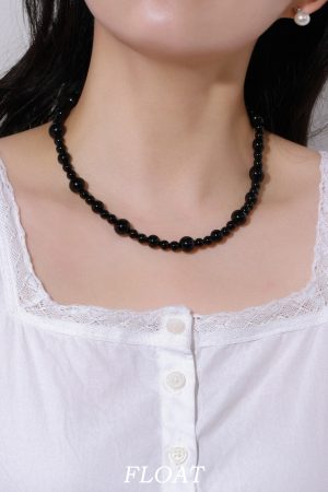 Cool Wind Black Agate Size Gradient Beaded Necklace - Floating MONA Style Temperament Collarbone Chain for Elegant Looks