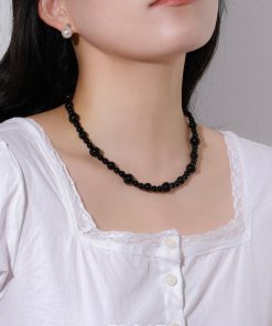 Cool Wind Black Agate Size Gradient Beaded Necklace - Floating MONA Style Temperament Collarbone Chain for Elegant Looks