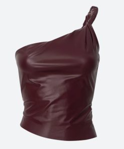 Coquette Clothes For Teens, Coquette Outfit For School - Faux Leather One Shoulder Top