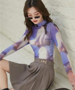 Corporate Outfits, Outfit Inspo Casual - Graphic Women Printed Mesh Top