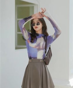 Corporate Outfits, Outfit Inspo Casual - Graphic Women Printed Mesh Top