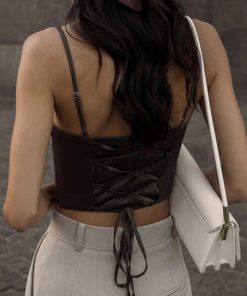 Cotswolds Outfit, Streetstyle Outfit - Satin Lace Up Corset Top