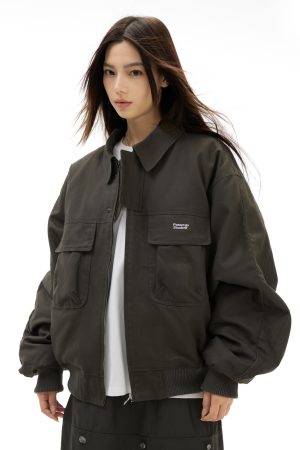 Cotton Pilot Jacket for Autumn Winter, Lapel Design, Warm Thick Casual Outerwear for Stylish Layering