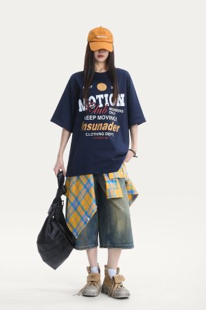 Cotton Short Sleeve T-Shirt for Women, American High Street Letter Print, Loose Fit, Trendy Casual Top, Y2K Style