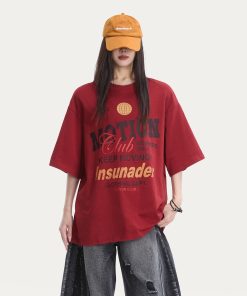 Cotton Short Sleeve T-Shirt for Women, American High Street Letter Print, Loose Fit, Trendy Casual Top, Y2K Style