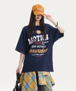 Cotton Short Sleeve T-Shirt for Women, American High Street Letter Print, Loose Fit, Trendy Casual Top, Y2K Style