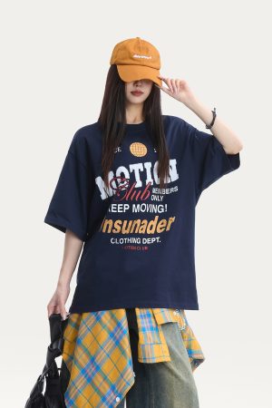 Cotton Short Sleeve T-Shirt for Women, American High Street Letter Print, Loose Fit, Trendy Casual Top, Y2K Style