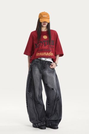 Cotton Short Sleeve T-Shirt for Women, American High Street Letter Print, Loose Fit, Trendy Casual Top, Y2K Style