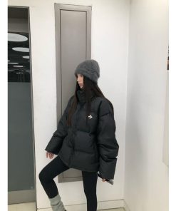 Couple Matching Pumpkin Velvet Cross Print Puffer Jacket - Easy-Care Warm Coat for Fall Winter Fashion