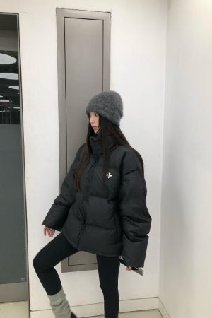 Couple Matching Pumpkin Velvet Cross Print Puffer Jacket - Easy-Care Warm Coat for Fall Winter Fashion