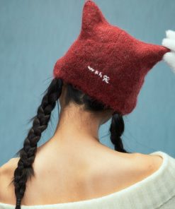 Cozy Cat Bowknot Wool Knit Hat - Plush Winter Accessory for 2025, Cute and Stylish for Cold Weather Fashion
