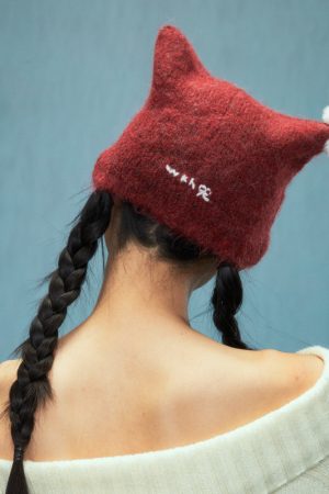 Cozy Cat Bowknot Wool Knit Hat - Plush Winter Accessory for 2025, Cute and Stylish for Cold Weather Fashion