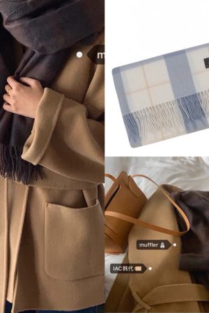 Cozy Dark Plaid Scarf with Forest-Inspired Vibes | Korean Style Fashion Accessory