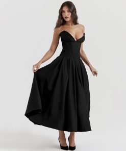 Cozy Grunge Aesthetic, Julie James Outfits - Black Plunge Corset Midi Dress