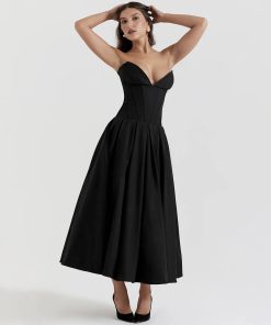 Cozy Grunge Aesthetic, Julie James Outfits - Black Plunge Corset Midi Dress