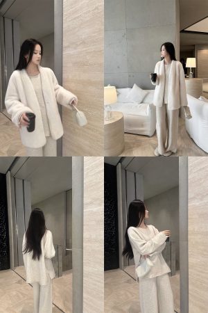 Cozy Knit Two-Piece Relaxation Set for Women - High-End Cashmere-Like Round Neck in Two Colors, Perfect for Casual Chic Style