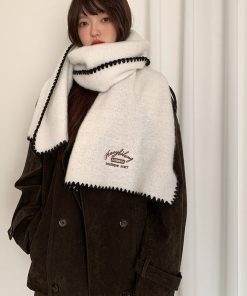 Cozy Wool Blend Letter Scarf for Women - Trendy Autumn Winter 2025 Knitted Neck Gaiter, Elegant Warm Shawl for Cold Weather