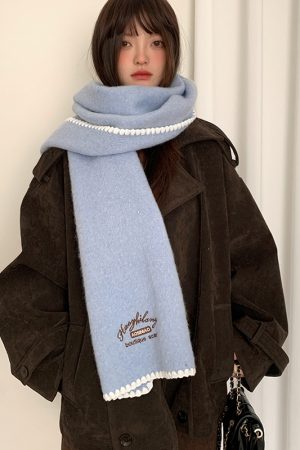 Cozy Wool Blend Letter Scarf for Women - Trendy Autumn Winter 2025 Knitted Neck Gaiter, Elegant Warm Shawl for Cold Weather