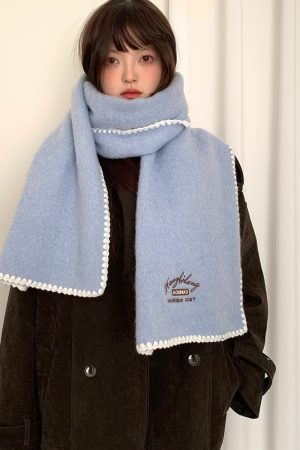 Cozy Wool Blend Letter Scarf for Women - Trendy Autumn Winter 2025 Knitted Neck Gaiter, Elegant Warm Shawl for Cold Weather
