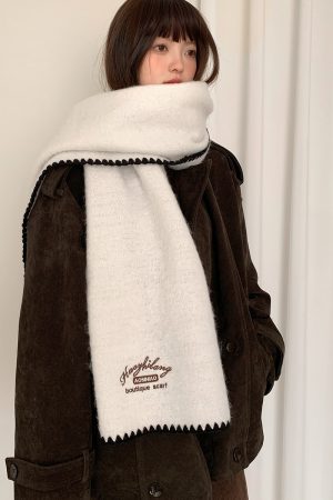 Cozy Wool Blend Letter Scarf for Women - Trendy Autumn Winter 2025 Knitted Neck Gaiter, Elegant Warm Shawl for Cold Weather
