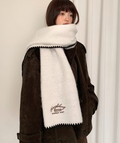 Cozy Wool Blend Letter Scarf for Women - Trendy Autumn Winter 2025 Knitted Neck Gaiter, Elegant Warm Shawl for Cold Weather