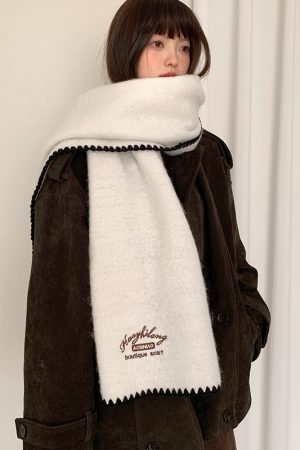 Cozy Wool Blend Letter Scarf for Women - Trendy Autumn Winter 2025 Knitted Neck Gaiter, Elegant Warm Shawl for Cold Weather