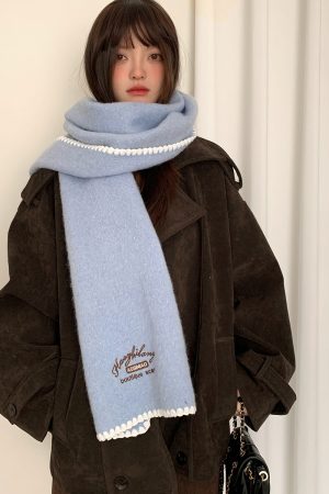 Cozy Wool Blend Letter Scarf for Women - Trendy Autumn Winter 2025 Knitted Neck Gaiter, Elegant Warm Shawl for Cold Weather