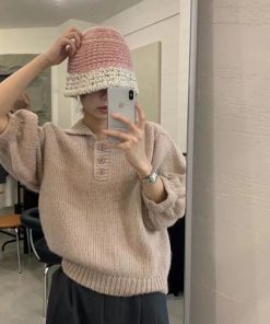 Cream Alpaca Wool Knitted Fisherman Hat - Handmade Winter Warm Authentic Korean Style Beanie