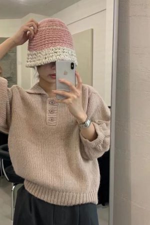 Cream Alpaca Wool Knitted Fisherman Hat - Handmade Winter Warm Authentic Korean Style Beanie